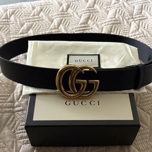 Gucci Black Belt with Gold GG Buckle
